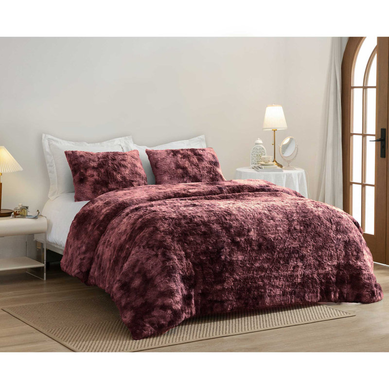 Wonderful Faux Fur Comforter Set 3 Piece Tie Dye, King Comforter + 2 King Shams, Blue