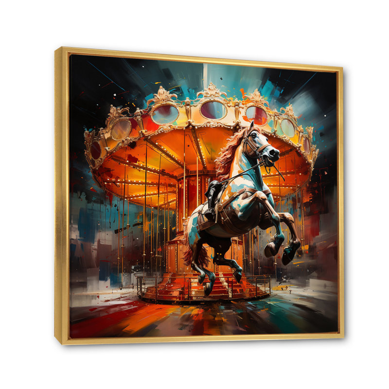 Dynamic Carousel - Carousel Canvas Art Print, Cadre flottant doré, H 16 po x l 16 po x P 1 po