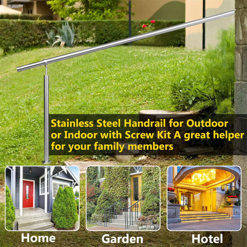 Stainless steel entrance railing, stair railing, angle adjustable handrail including accessories, indoor and outdoor wall handrail for garden stairs