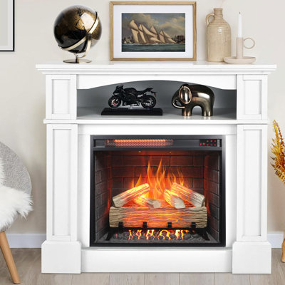 Electric Fireplace With Fuse & 5 Levels Of Ember Bed Brightness Adjustment 23 Inch Log Overheat Protection Flame