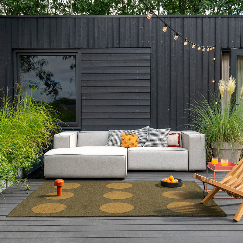 Habitat Festival Outdoor Hand Tufted Polka Dots Area Rug in Brown/Dark Brown, Rectangle 8'2" x 11'6"