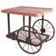 Table de bout rectangulaire industrielle avec plateau en chêne et gris antique, roulettes pour les activités artisanales