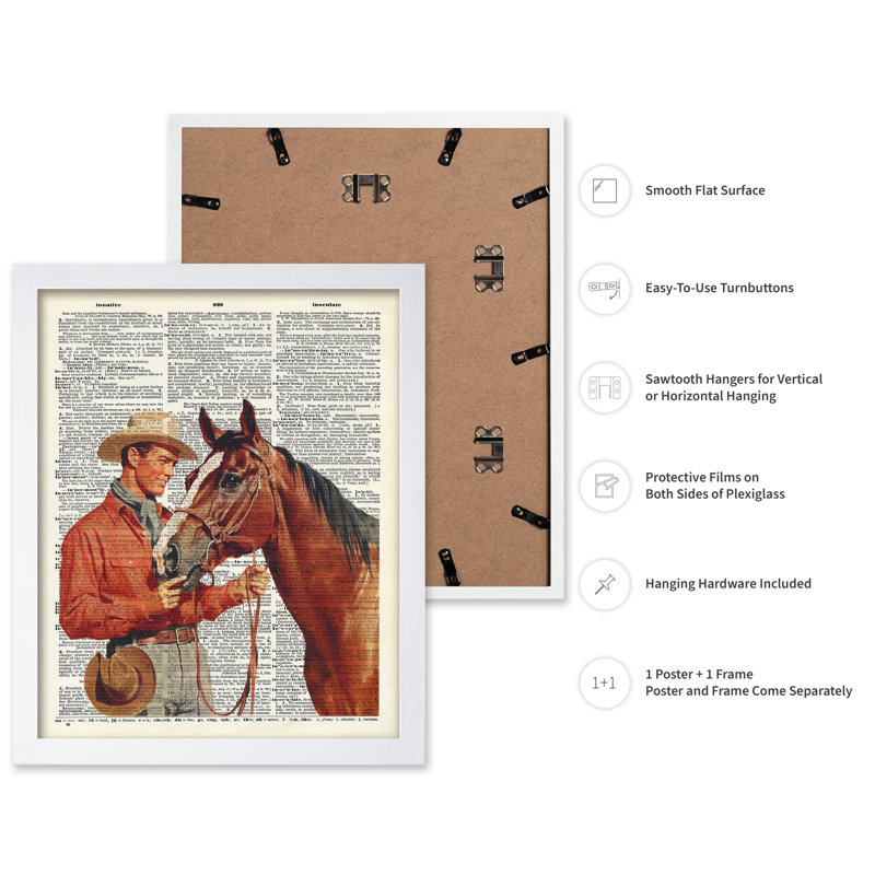 Cowboy et cheval, Poster, 18"H x 24"W, White Framed