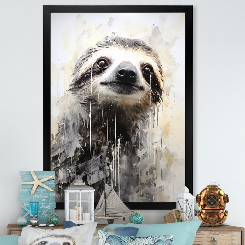 " Thoughtful Sloth II ", Black Single Picture Framed, 20" H x 12" W x 1" D