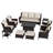 10-Piece Outdoor PE Wicker Patio Conversation Set with Firepit Table and Beige Cushions-551111709