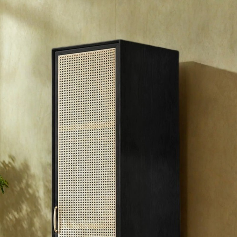 Rattan Woven Simple Wardrobe, Black