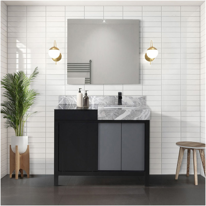 Meuble-lavabo de salle de bain 36 po X P 22 po D, dessus en marbre Castle, ensemble de robinet et robinet de 30 po Miroir