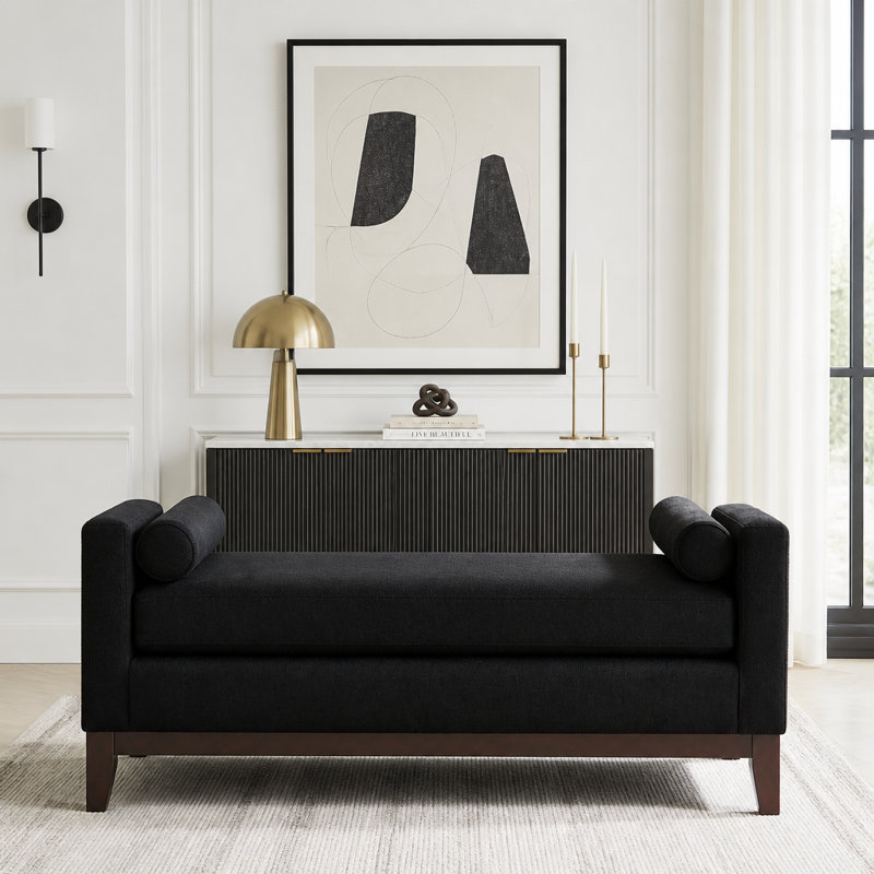 Grand repose-pieds rembourré en tissu avec coussins, Black