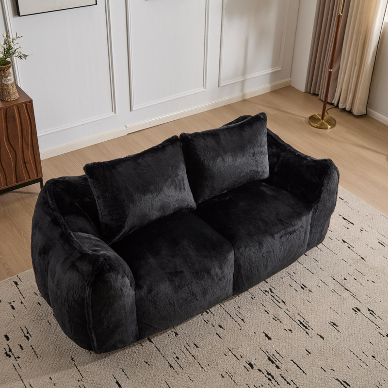 Giant Bean Bag Couch, Ultra Soft Fluffy Loveseat Bean Bag Sofa, Oversized Chase Lounge Chair, Black