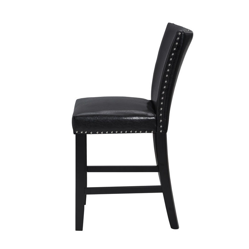 Fauteuil en polyuréthane rembourré à hauteur de comptoir 2 pièces avec repose-pieds, Noir