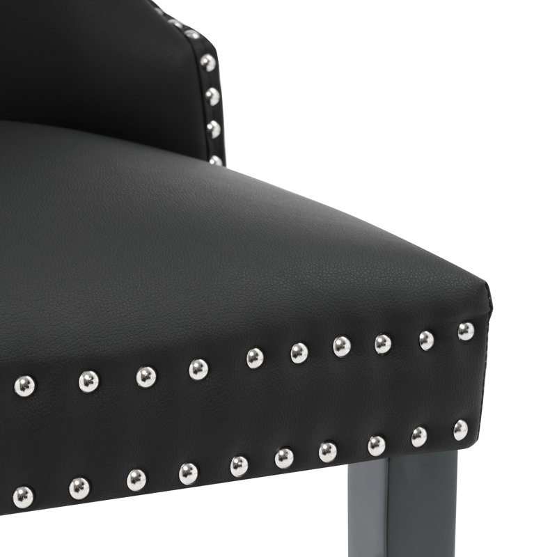 Tufted Upholstered Leather Dining Parsons Chairs, Black