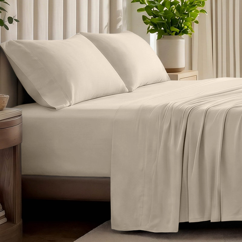 Organic Cotton Jersey Sheet Set, Sand, Full/Double Sheet Set +Fitted Sheet+2 Pillowcases