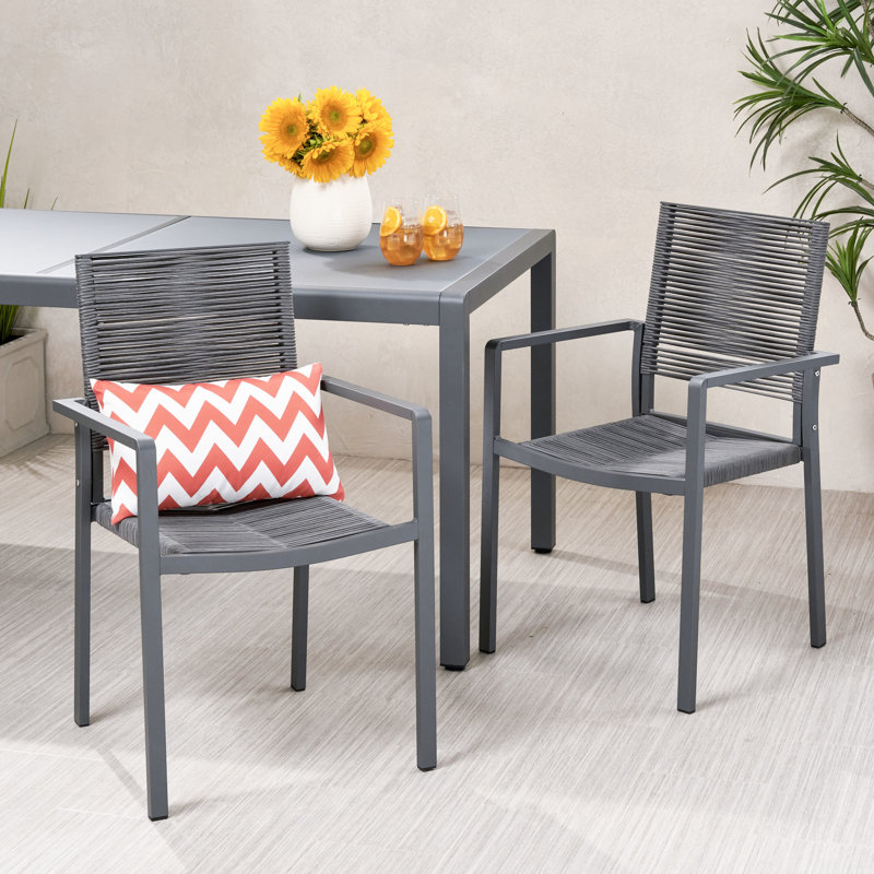 Outdoor Aluminum Dining Chairs With Rope Seat In Gray And Dark Gray, Of 2 2 Chair Frame Gray/dark Weave