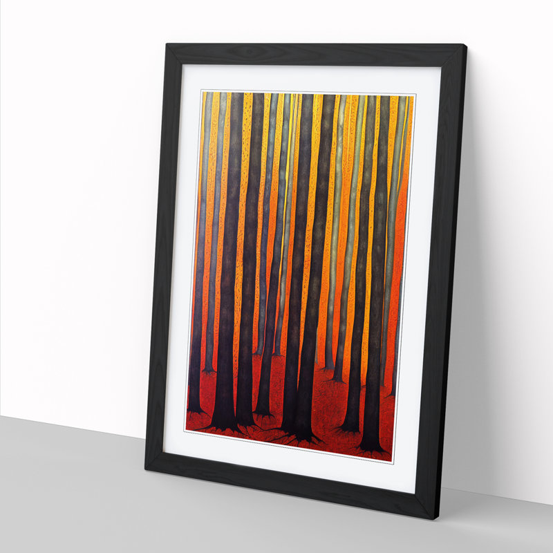 FRM-V0523-18X Abstract Indian Forest - Single Picture Frame Print, Black Framed, 64cm H x 46cm W x 2cm D