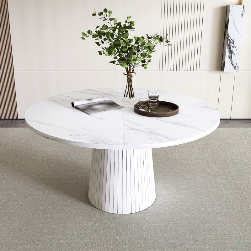 Table de salle à manger de 47 pouces en panneau de fibres à densité moyenne pour 4 personnes, table de cuisine de style campagnard moderne avec base en bois, table de salle à manger ronde en placage de marbre pour la cuisine et le salon
