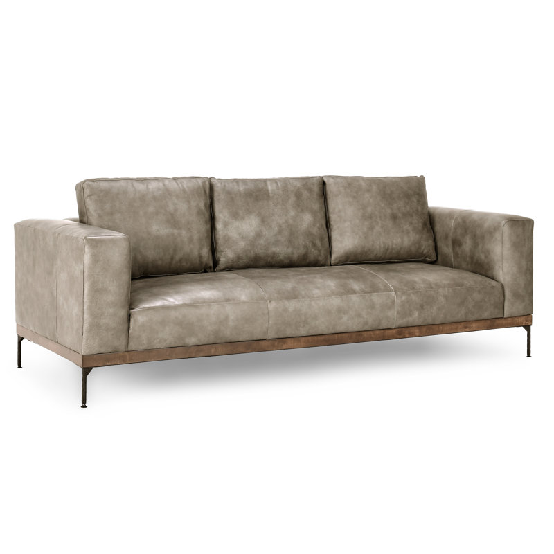 Bentley 95'' Leather Match Square Arm Sofa, Dark Gray Leather Match