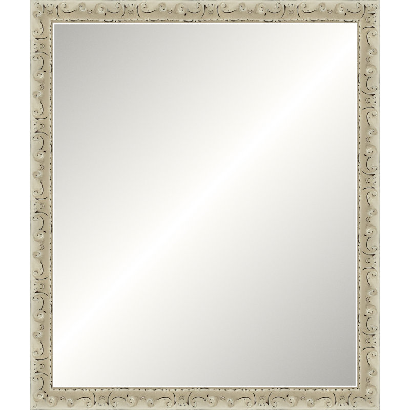 Distressed Antique Ivory Signature Mirror, Wide Vanity