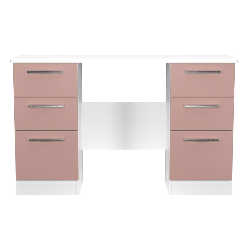 Borgeson 6 Drawer Kneehole Desk (Ready Assembled), Kobe Pink/White