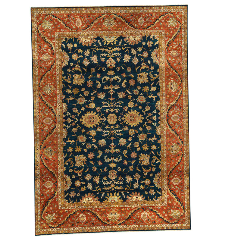 Tapis unique bleu marine / rouille / brun de 9 pi 6 po x 13 pi 9 po