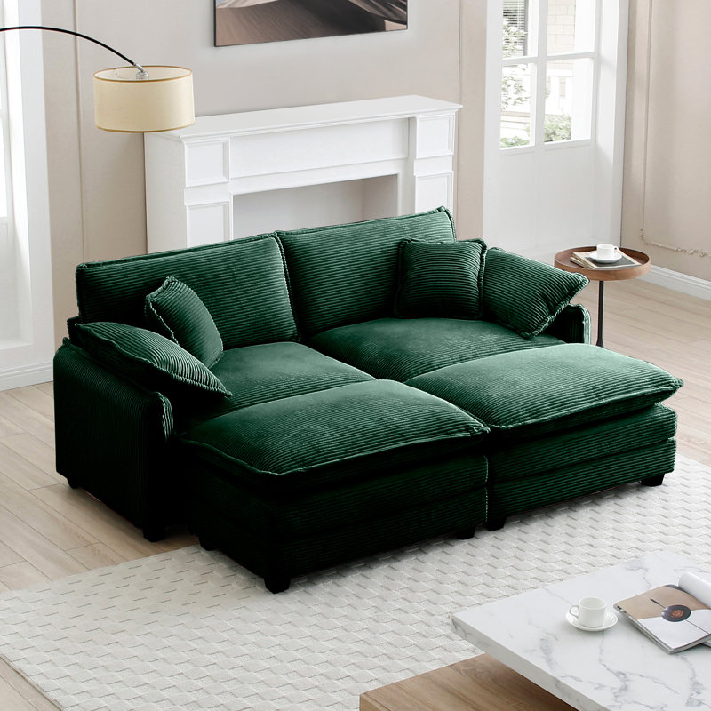 Kaoruko Two-Seater Theater Sofa With 2 Footrest, 2-Seater Sofa With Ottoman For Small Living Spaces, Green