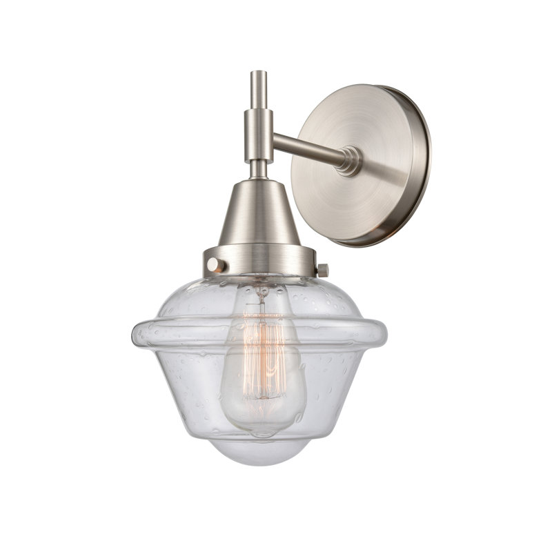 Gayle Chrome Armed Sconce, Seedy, 60 Vintage Incandescent Bulb, Satin Nickel