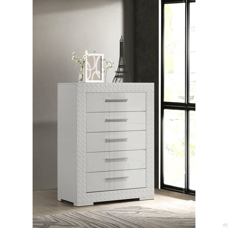 Commode de chambre à 5 tiroirs haute brillance