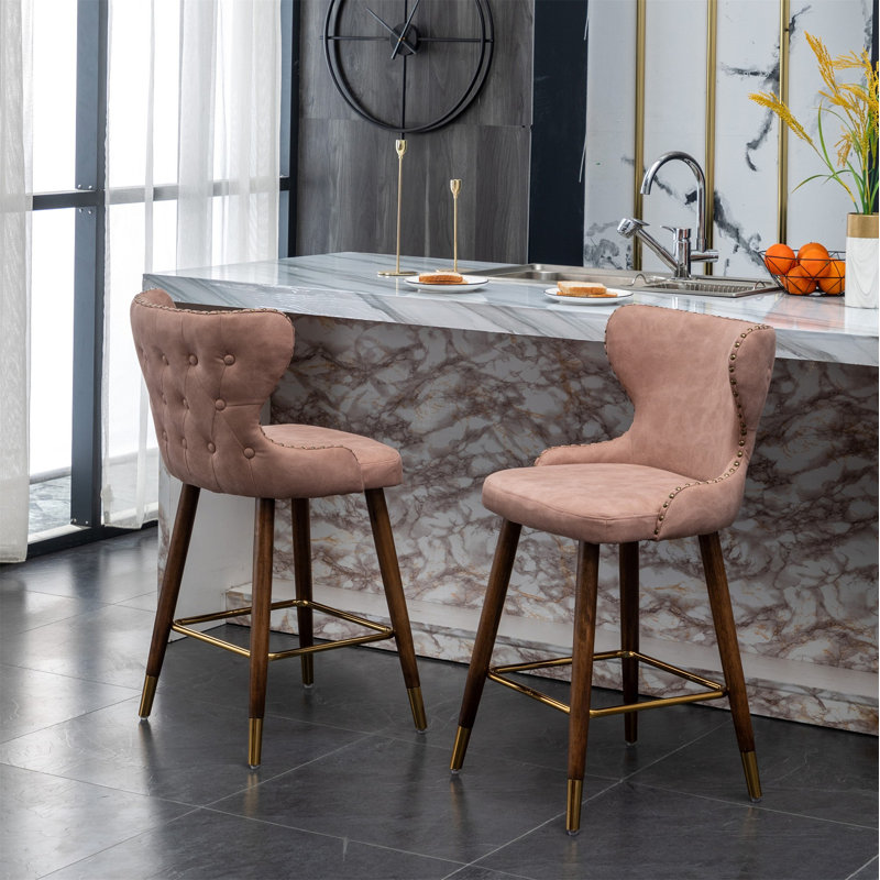 Ensemble de 2 tabourets de comptoir Nevis Mid-Century, Rose, Tabouret de comptoir (siège d'une hauteur de 24,5
