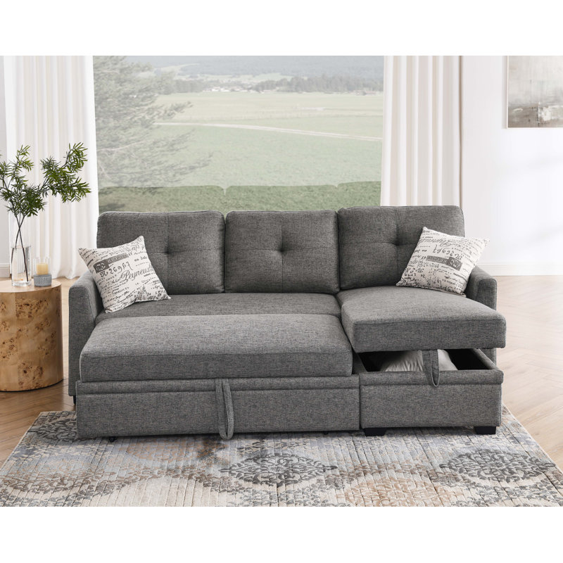 Nadha 85'' Square Arm Sofa Bed, Dark Gray Linen Blend 