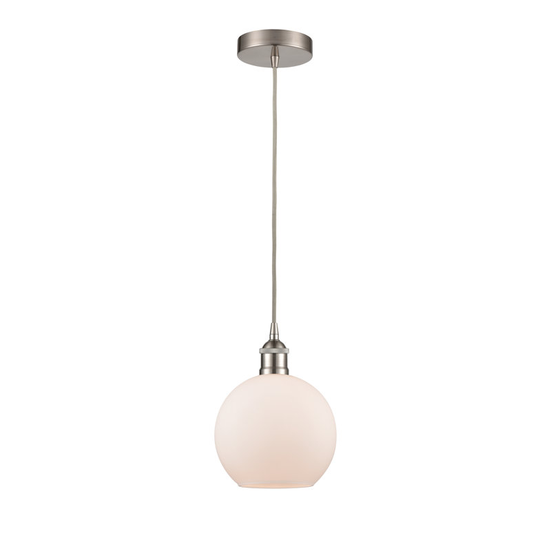 Luminaire suspendu simple à 1 lumière Ralph, Blanc mat, H 10,75 po x l 8 po x P 8 po, Nickel satiné brossé
