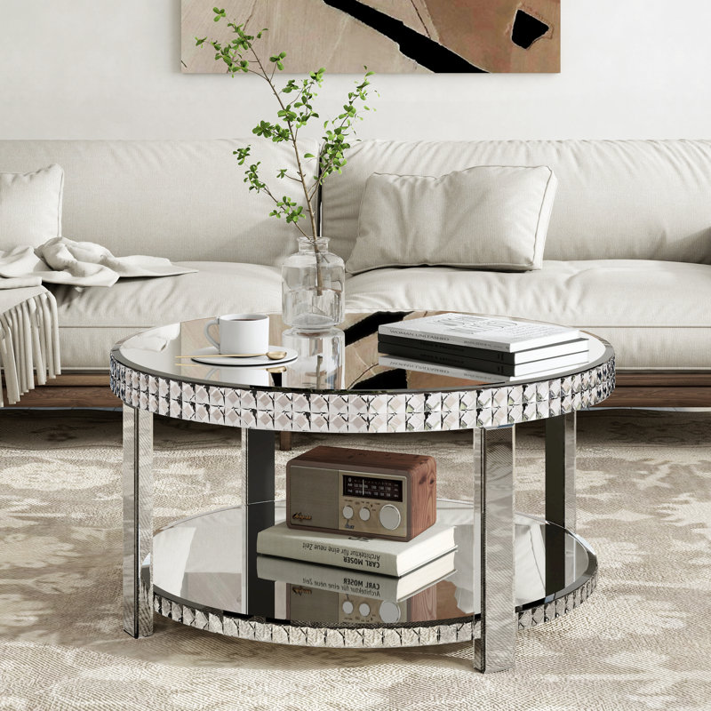 Elisete Glass Coffee Table Mirrored Top with Storage
