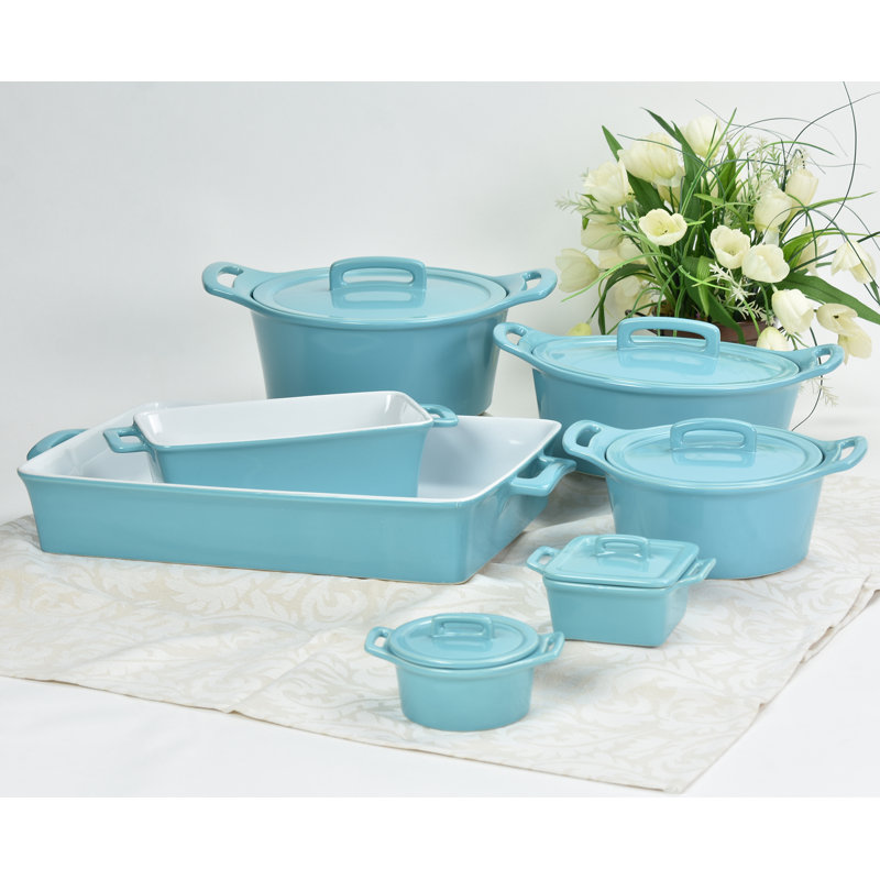Casserole ronde en grès avec couvercle Omniware, Turquoise, Grand