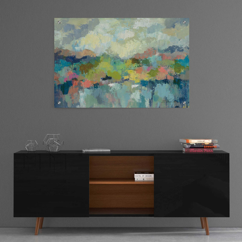 «Abstract Lakeside» par Silvia Vassileva, art mural en verre acrylique, H 24 po x l 36 po x P 0,2 po