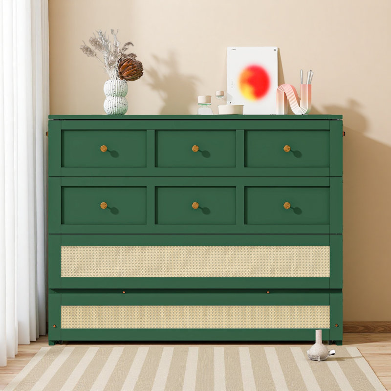 Lit escamotable double avec grands tiroirs, Vert