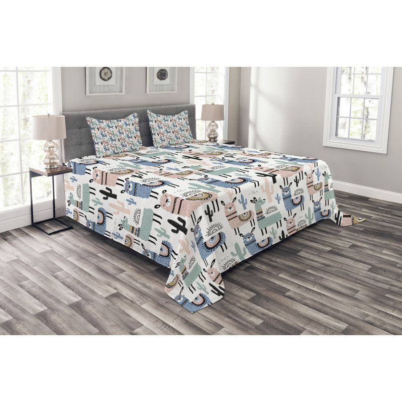 Adian Blue/White Microfibre Bedspread Set, 220 x 264 cm