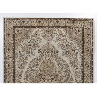 Tapis noué à la main à motif médaillon rétro de couleur neutre