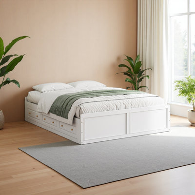 Wood Queen Size Platform Bed Frame With 6 Drawers