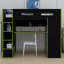 Lit mezzanine en bois avec bureau, garde-robe, grand espace de rangement et lumière DEL RVB-70533371