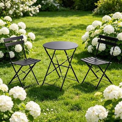 Ensemble bistro 3 pièces en métal pliable, table ronde d'extérieur pour patio et 2 chaises pliantes, mobilier de terrasse pour jardin avec petit espace résistant aux intempéries