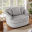 Ultra Plush Faux Rabbit Fur Oversized Swivel Barrel Chair with Three Pillows-2064079549