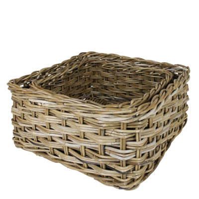 Square Baskets, Rattan, Set/2  Sm: 15X7, Lrg 19X7.5