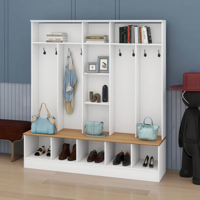 Entryway Hall Tree With Storage Bench, Shoe Cabinet With Cube Storage And  Shelves