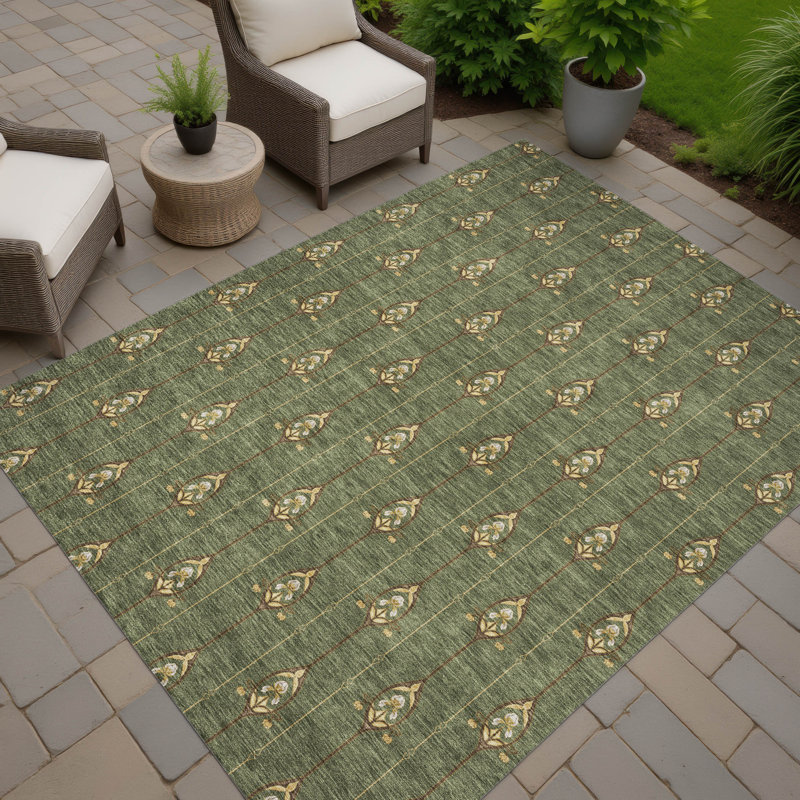 Machine Washable Indoor/Outdoor Chantille ACN2691 Kids Rug, 10' x 14', Olive