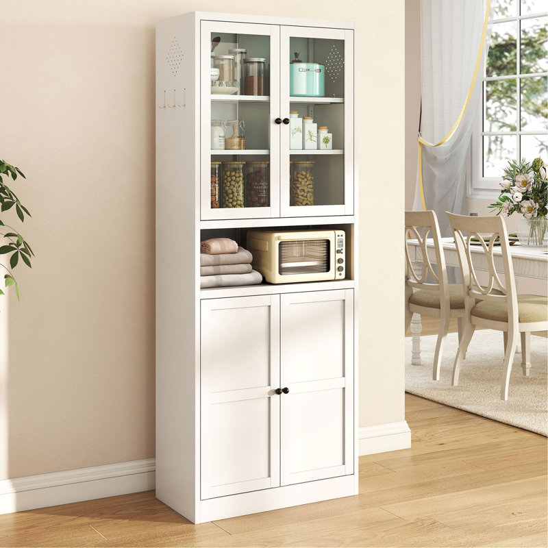 Metal Kitchen Pantry Cabinet - 72" Tall Storage with Adjustable Shelves (White), Heavy Duty Stainless Steel Frame, Freestanding Cabinet for Kitchen/Pantry/Bathroom