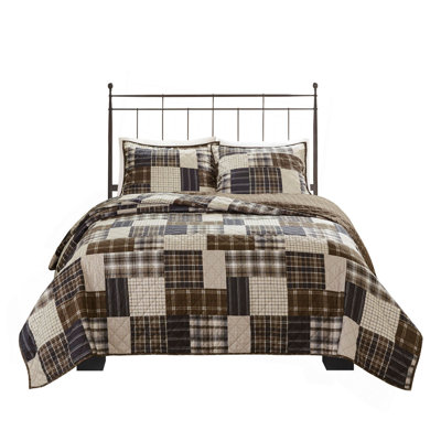 3 Piece Reversible Printed Quilt Set Black/Brown King/Cal King