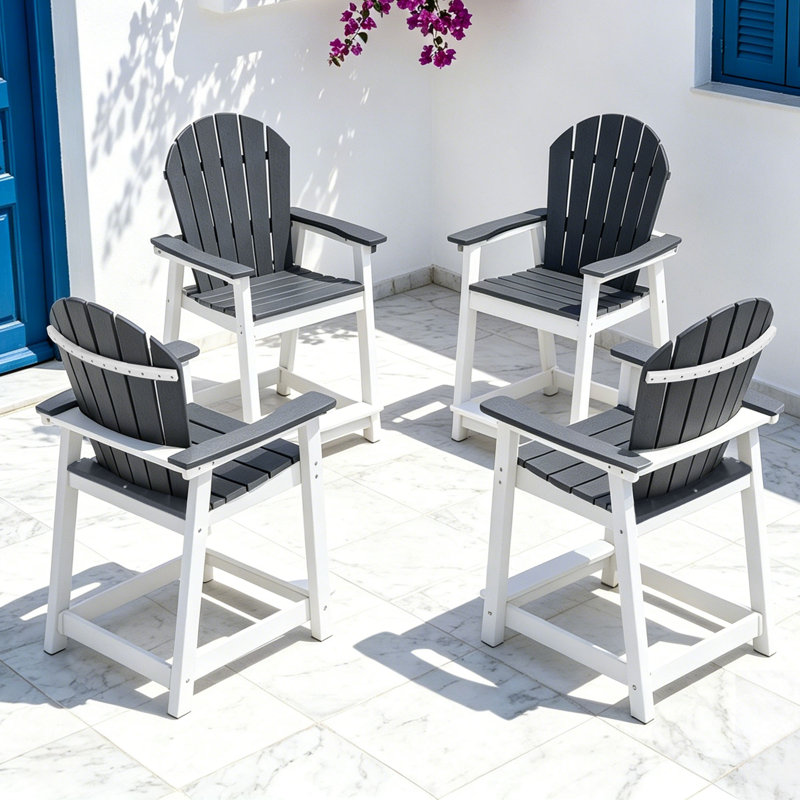 Chaise de bar d'extérieur Hdpe Adirondack, Gris / Blanc