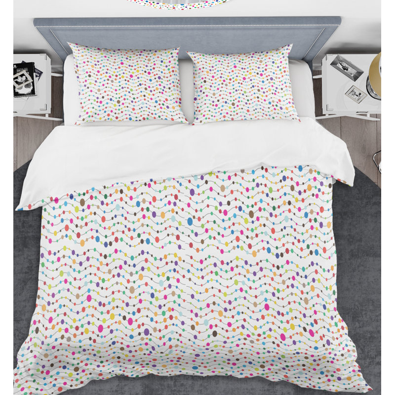 Twin White and Multicolor Polka Dot Microfiber Duvet Cover Set