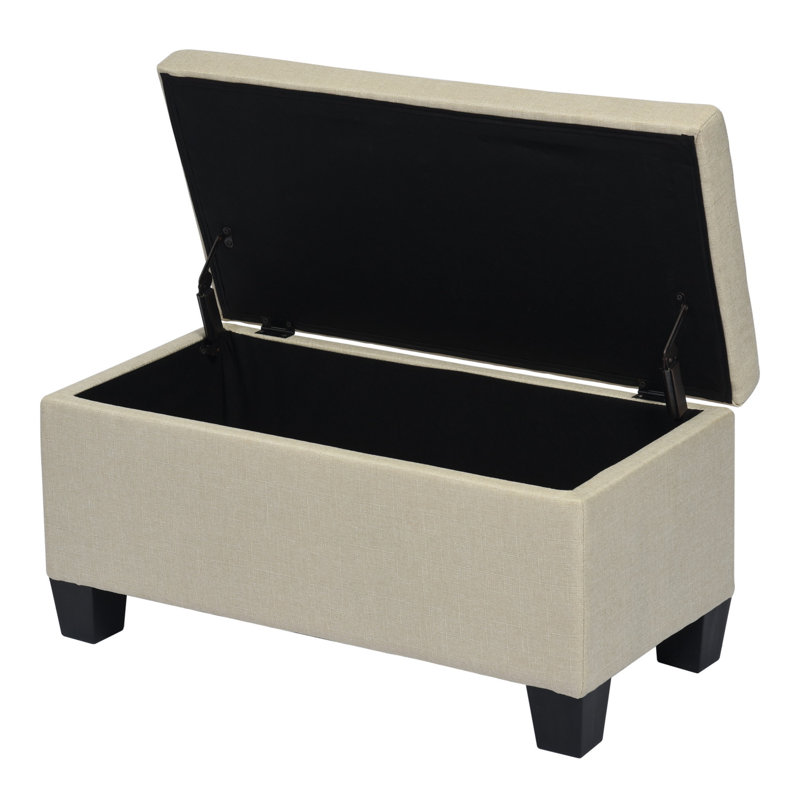 Repose-pieds en lin avec rangement, banc repose-pieds rectangulaire, beige, Mélange de lin beige