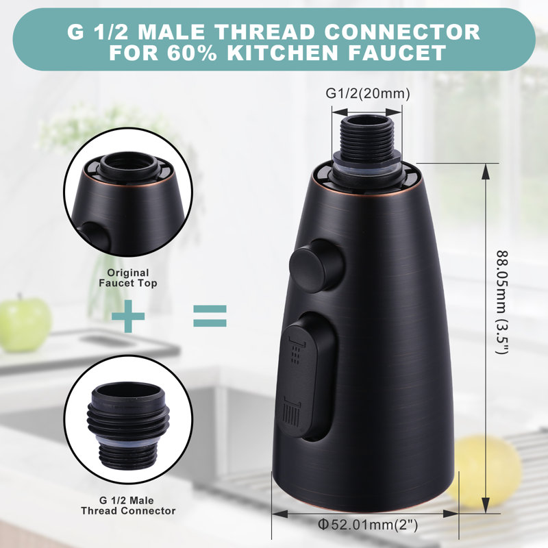 1/2 In. Pull Down Kitchen Faucet Spray Head Replacement 3-Function With 9 Adapters, Oil Rubbed Bronze