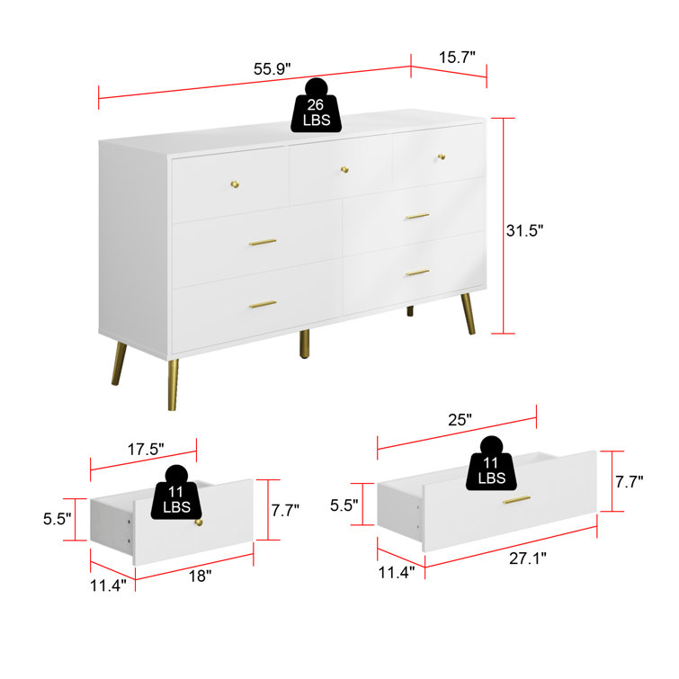 Lucreta 47.8'' W 7 - Drawer Dresser Everly Quinn Color: Blue