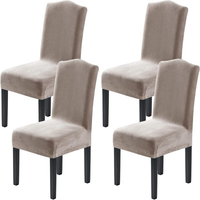 Stretch Dining Chair Covers Set of 4 – Soft Velvet Parson Chair Slipcovers, Washable Furniture Protectors for Dining Room, Taupe